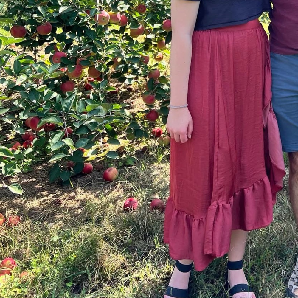 Elle Rust Red Satin Ruffle Skirt